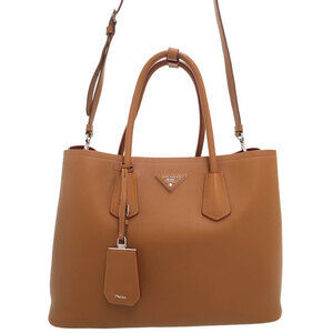 Prada Saffiano Cuir Double Bag caramel brown